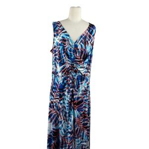Sabrina Blue Tropical‎ Sleeveless Maxi Dress, 1X